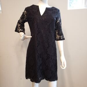 Adrianna Papell Black Bell Sleeve Lace Shift Dress